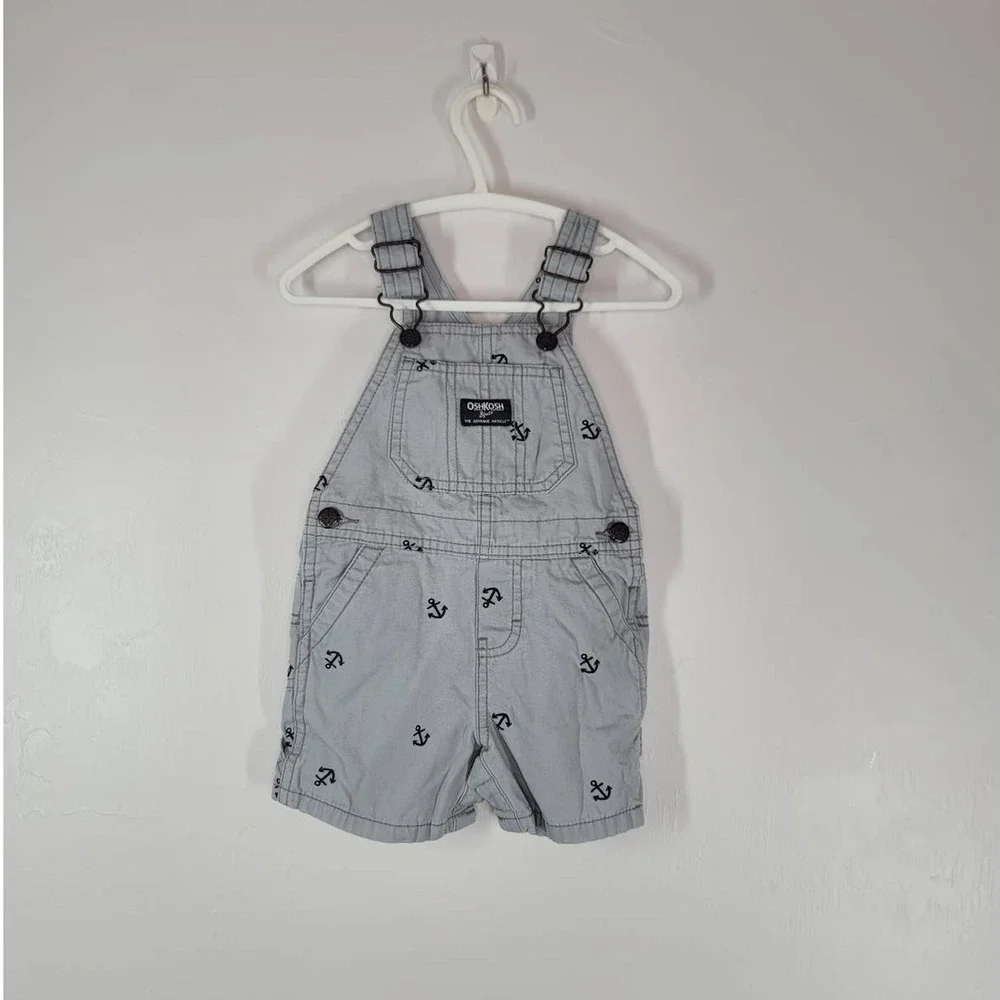 OshKosh B'gosh Anchor Knit Denim Shortall Size 12M Shoulder Straps Blue